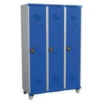 Dirty industry one-piece locker on feet 3 columns w1200 x h1925 x d500 lockable with key grey/blue