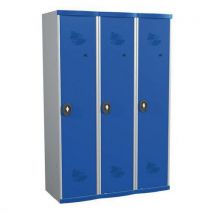 Dirty industry one-piece locker on base 3 columns w1200 x h1800 x d500 padlockable grey/blue