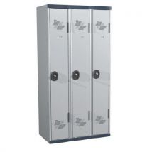 Clean industry one-piece locker on base 3 columns w900 x h1800 x d500 lockable with key light grey