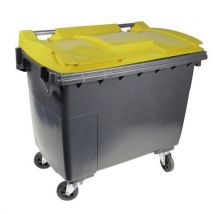 1000L Wheelie Bin with Yellow Lid - 4 Wheels - Waste Sorting - Recycled Materials