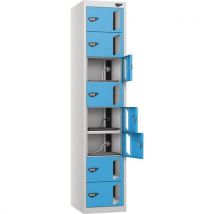 Silver/blue laptop locker - 8 vision doors - 3-pin plug