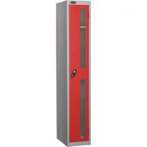 Red 1 door flat top vision panel locker hxwxd 1780x305x460mm