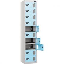 Silver/pale blue laptop locker - 10 vision doors -3-pin plug