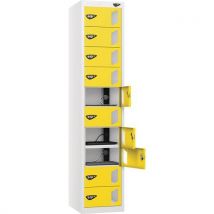 White/yellow laptop locker - 10 vision doors - 3-pin plug