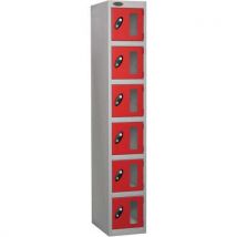 Red 6 door flat top vision panel locker hxwxd 1780x305x460mm