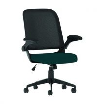 Mesh office chair - teal fabric seat - folding arms - crew