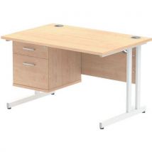 Maple desk - white cantilever leg - 2 drawer - wxd 120x80 cm