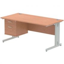 Oak desk - silver cable leg - 2 drawer - wxd 160x80 cm