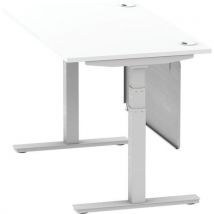 White adj. Modesty desk - 1.4x0.8m - silver leg - cable port