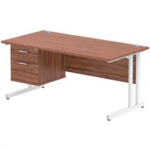 Walnut desk - white cantilever leg -2 drawer - wxd 160x80 cm