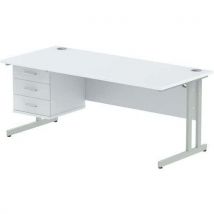 White desk - silver cantilever leg - 3 drawer -wxd 180x80 cm