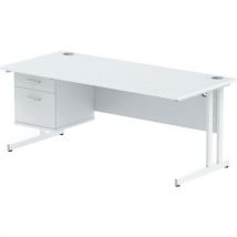 White desk - white cantilever leg - 2 drawer - wxd 180x80 cm