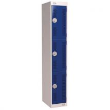 Grey/Blue 3 Tier Perforated Door Lockers 1800x300x300mm by Biocote