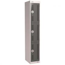 Grey/Dark Grey 3 Tier Perforated Door Lockers 1800x300x300mm by Biocote