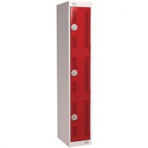 Grey/Red 3 Tier Perforated Door Lockers 1800x300x450mm by Biocote