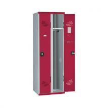 Clean industry one-piece locker on base 2 columns w600 x h1800 x d500 lockable with key grey/red