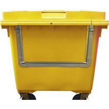 Large yellow 4 wheel wheelie bin - drop down front - 660 L