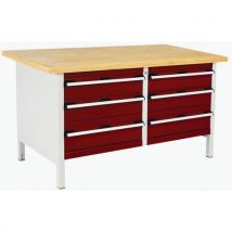 Bott - Red cubio workbench with 6 drawers hxwxd 840x1500x750mm