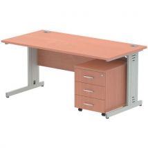 Beech desk -silver cable leg -3 mobile drawer -wxd 140x80 cm