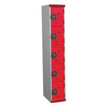 5-compartment locker h1800xw300 mm light grey/red key lock