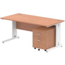 Oak desk - white cable leg - 2 mobile drawer - wxd 160x80 cm