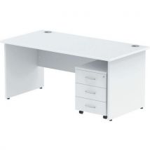 White desk - panel leg - 3 mobile drawer - wxd 160x80 cm