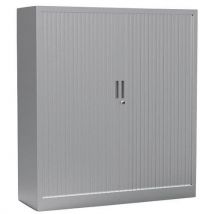 Grey monobloc cabinet with tambour doors h136xl120 light grey doors 3 shelves nf