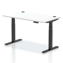 White height adj. Desk - 1.4x0.8m - black leg - cable ports