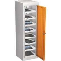 Orange 8 shelf media charging low locker 1000x305x370mm