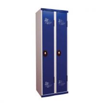 Clean industry one-piece locker on base 2 columns w600 x h1800 x d500 padlockable grey/blue