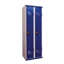 Clean industry one-piece locker on base 2 columns w600 x h1800 x d500 padlockable grey/blue