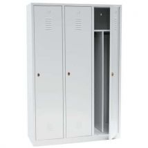 Manutan 3 nest grey clean/dirty locker+plinth. Hasp. W1185mm