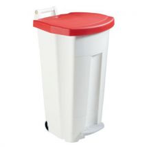 Pedal bin 90l white / red cover