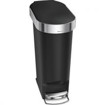 Simplehuman - 40L Slim Pedal Bin - Black Plastic - Soft-Close Lid - 5 Year Warranty