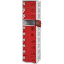 Red 10 door/ 10 compartment laptop charging locker 1800x450