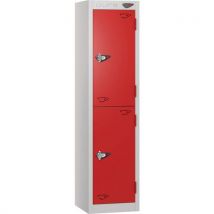 Silver/red 2-door low locker - 1200x300x300mm - hasp lock