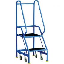 Blue 2-tread narrow mobile anti-slip steps with guardrail