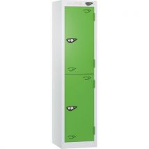 White/green 2-door low locker - 1200x300x450mm - cam lock