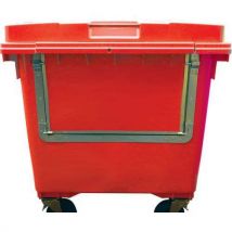 Large red 4 wheel wheelie bin - drop down front - 660 L