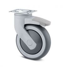 Tente Gumové přístrojové kolo s přírubou, průměr 100 mm, otočné s brzdou, kuličkové ložisko Manutan