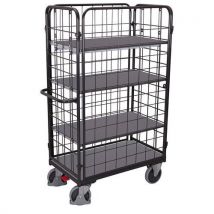 Variofit Policový vozík se 4 mřížovými stěnami, 4 police, do 500 kg, 119 x 74 x 182 cm, šedý, Manutan