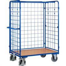 Variofit Vysoký policový vozík se 3 mřížovými bočnicemi, do 500 kg, 1 police, 182 x 139 x 82,5 cm, modrý, Manutan