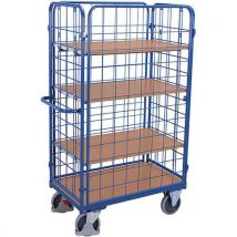 Variofit Policový vozík se 4 mřížovými stěnami, 4 police, do 400 kg, 104 x 54 x 178 cm, modrý, Manutan