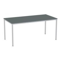 Jídelní stůl Versys se stříbrným podnožím RAL 9006, 160 x 80 x 74,3 cm, tmavě šedý Manutan