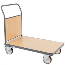 Plošinový vozík s madlem s dřevěnou výplní Manutan Expert, do 500 kg, PU kola, 108 x 61,3 cm,