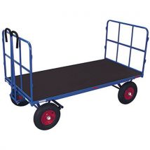 Variofit Ruční vozík s tažným madlem a 2 bočnicemi, do 1 000 kg, nafukovací kola, modrý, 126,5 x 81,5 x 134 cm, Manutan