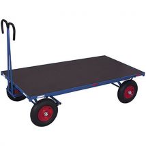 Variofit Plošinový vozík s tažným madlem, do 1 000 kg, modrý, nafukovací kola, 166,5 x 80 x 134 cm Manutan