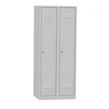 Kovona Svařovaná šatní skříň Edward nízká, 2 oddíly, cylindrický zámek, šedá Manutan