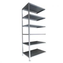 Schulte Kovový regál Taranis, přístavbový, 250 x 100 x 50 cm, 980 kg, 6 polic, stříbrný Manutan