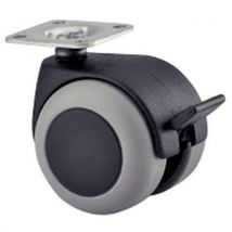 Tente Otočné dvojité gumové kolo s přírubou, s brzdou, průměr 50 mm, Manutan